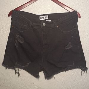 Song Black Distressed Jean Shorts